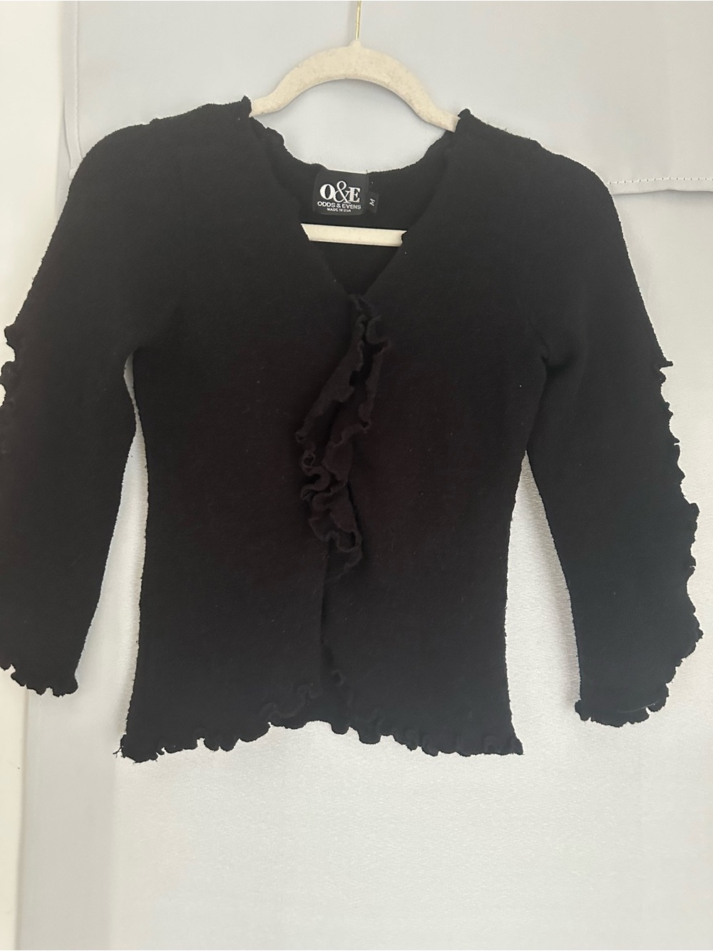 Black Ruffle-Front Knit Top